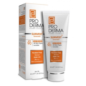 کرم ضد آفتاب و ضد چروک90 SPF  مناسب انواع پوست  بدون رنگ SUNVEST پرودرما