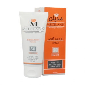کرم ضد آفتاب رنگی SPF50 مناسب انواع پوست بژروشن حجم 50 میلی لیتر مدیلن MEDILANN