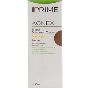 کرم ضدآفتاب رنگی فاقد چربی برنزه Acnex Tinted SPF60  مناسب پوست چرب 40 میلی لیتری پریم Prime
