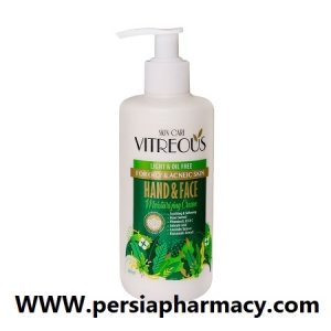 کرم مرطوب کننده پمپی دست و صورت مناسب پوست چرب و جوشدار  250 گرم ویتروس Vitreous