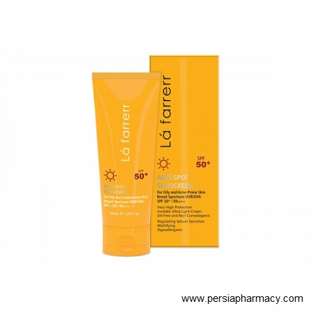 کرم ضد آفتاب و ضد لک بی رنگ مخصوص پوست چرب و مستعد آکنه SPF50 حجم 40 میلی لیتر لافارر LAFARRER