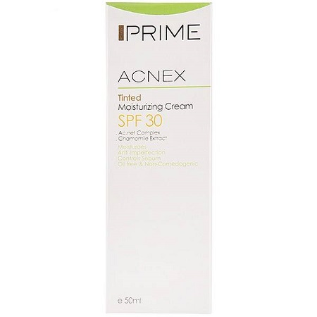 کرم مرطوب کننده رنگی Acnex Tinted SPF30 فاقدچربی مناسب پوست چرب 50 میلی لیتری پریم Prime