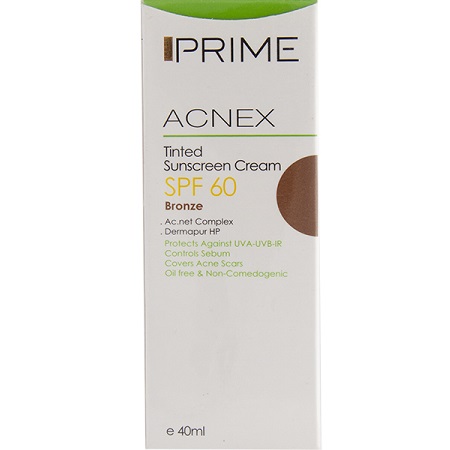 کرم ضدآفتاب رنگی فاقد چربی برنزه Acnex Tinted SPF60  مناسب پوست چرب 40 میلی لیتری پریم Prime
