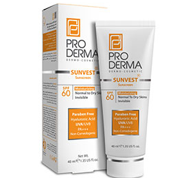 کرم ضد آفتاب و مرطوب کننده با SPF60 بدون رنگ SUNVEST پرودرما